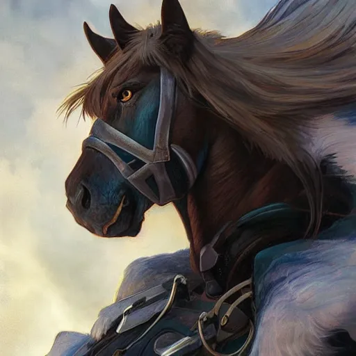 Prompt: splash art of bara horse fursona, wearing kevlar, sporting a long white mane, exaggerated muscles, highly detailed, furry, furaffinity, digital painting, artstation, sharp focus, illustration, art by artgerm, greg rutkowski, alphonse mucha