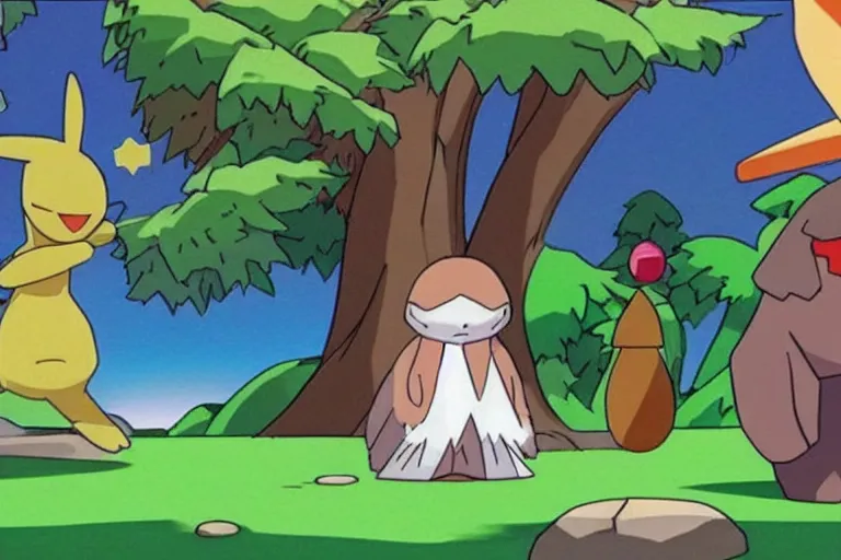 Prompt: “ a still of a jesus pokemon in the pokemon animated series ”