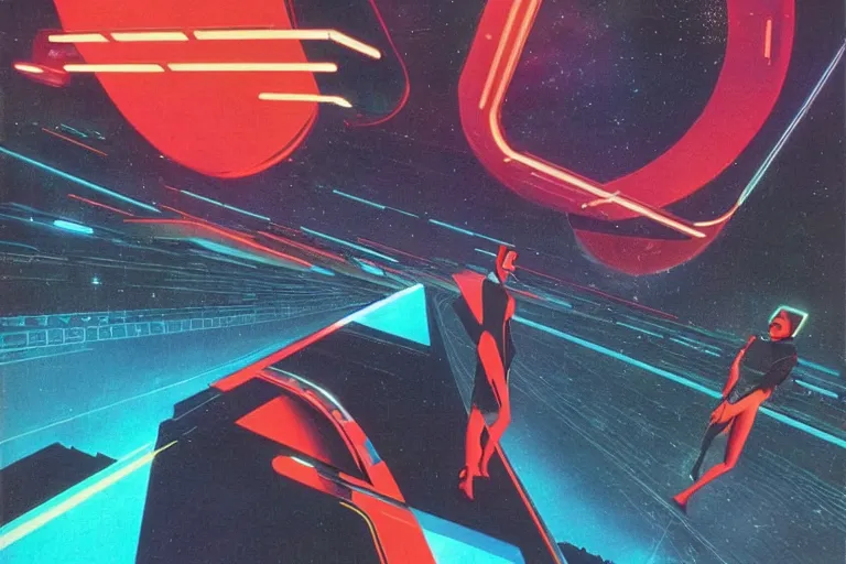 Image similar to 1979 OMNI Magazine Cover of Tron. in cyberpunk style by Vincent Di Fate