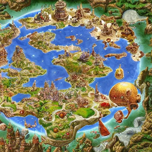 Image similar to google maps satellite image of a magical discworld with many continents like a pokemon sword and shield map.