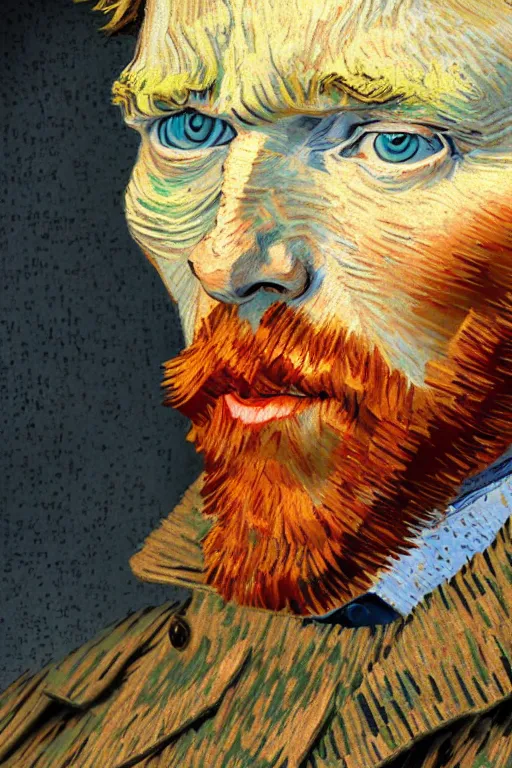 Image similar to ultra realistic facial portrait of van gogh, digital art, character portrait, highly detailed, trending on artstation, lens flare, atmosphere, hyper realistic, cinematic lightning, sharp focus, unreal engine 5, extreme details perfect face, pretty face, fine - face, illustration, 8 k, ultra texture, masterpiece