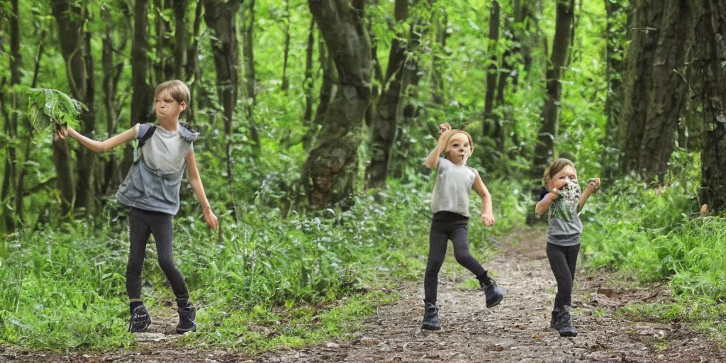 Prompt: going for a walk in the country eating leaves in the forest long arms. really long arms. very long arms, arms. drinking water from a stream