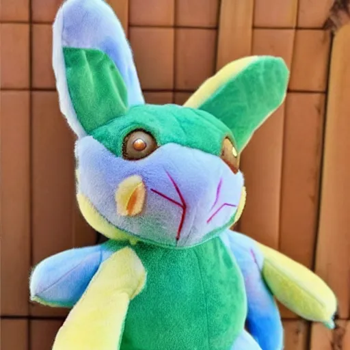 Prompt: plush stuffed animal bunny, fabric, marketing, bright, colorful, kids toy