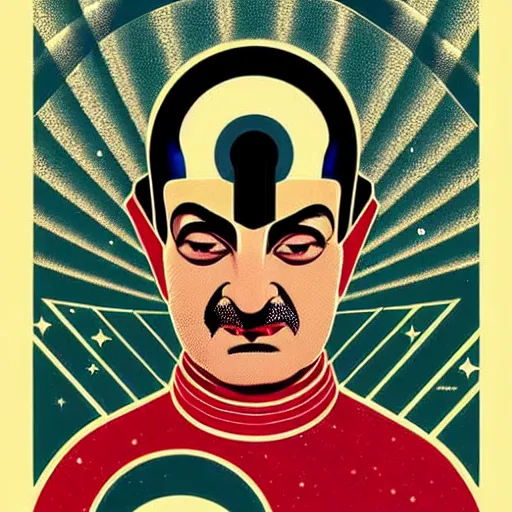 Prompt: legendary space warrior salman rushdie from the year 3 0 0 0, portrait by coles phillips