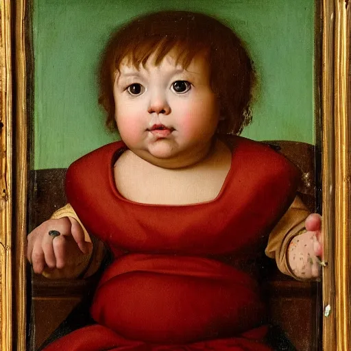 Prompt: Renaissance portrait painting of a baby