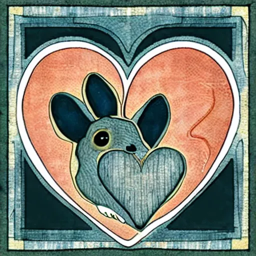 Prompt: artnouveau heart made of scary rabbits