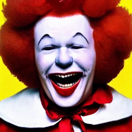 Image similar to ! dream ronald mcdonald crying hysterical tears of laughter in your face