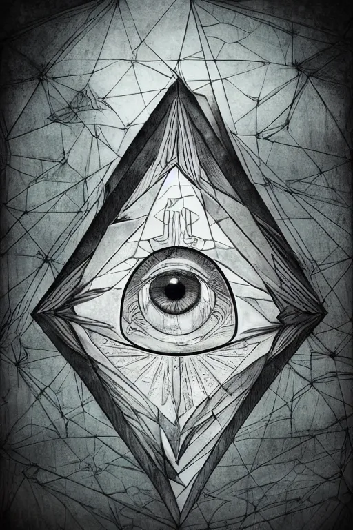 Image similar to portrait of triangle and dragon shaped head with single centered giant diamond eye, in the style of Greg Broadmore and Arthur Rackham,trending on artstation, light lighting side view,digital art,surrealism ,macro,blueprint ,vaporwave ,