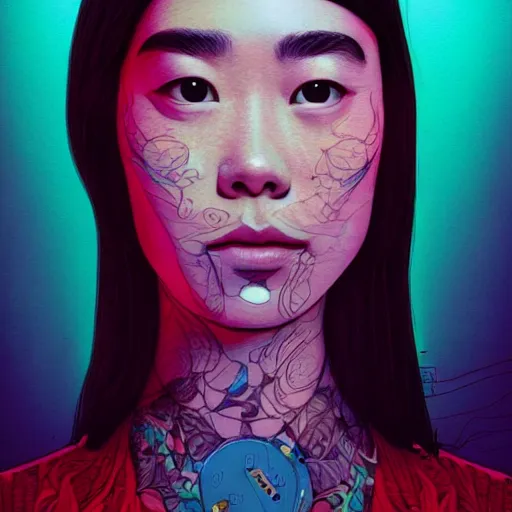 Prompt: portrait of mitski, an ultrafine detailed illustration by james jean, intricate linework, bright colors, final fantasy, behance contest winner, vanitas, angular, altermodern, unreal engine 5 highly rendered, global illumination, radiant light, detailed and intricate environment