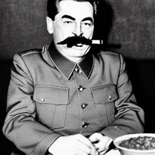 Image similar to stalin smoking french fries