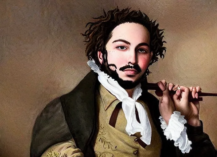 Image similar to romanticism painting of post malone during the french revolution