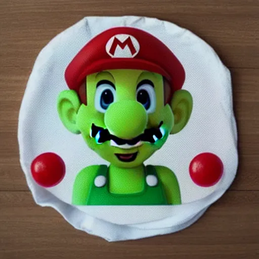 Prompt: super mario, ketchup on a napkin