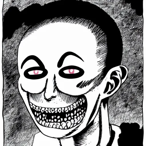 Image similar to smiling man, junji ito, creepy, unsettling,
