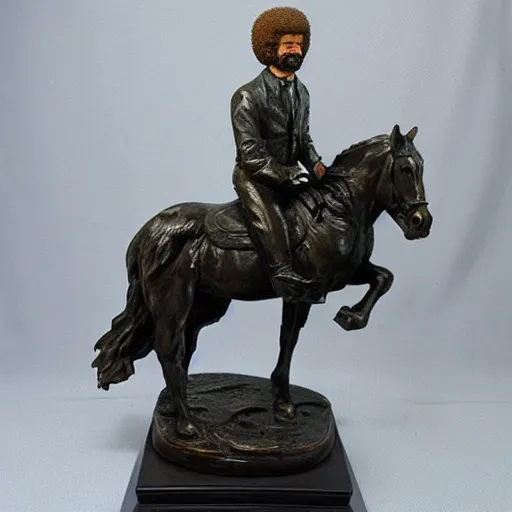 Prompt: bob ross riding horse remington sculpture