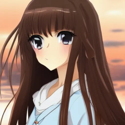 Prompt: A Beautiful Anime Girl with long brown hair