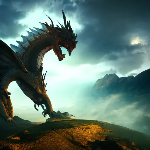 Premium AI Image  Detailed dragon standing menacingly on cliff