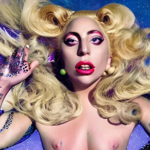 Image similar to lady gaga artpop act 2 album cover shot by nick knight, full body, artpop, jeff koons, canon, highly realistic. high resolution. highly detailed. dramatic. 8 k. 4 k.