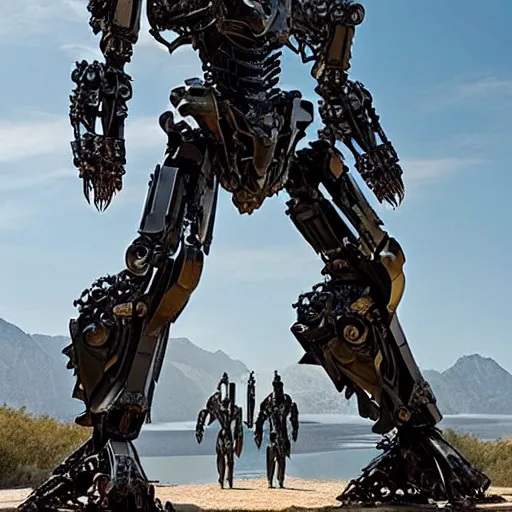 Prompt: cinematic still in westworld and pacific rim movie and real steel movie, one slim full body ornate intricate humanoid mega mech by fujioka kenki and by mamoru nagano