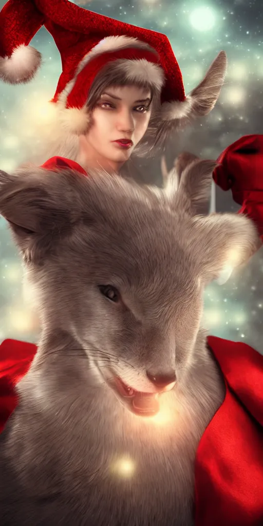 Image similar to artemis with a santa hat, digital art by kazuha fukami, cinematic lighting