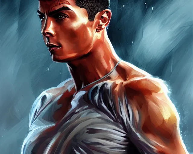 Image similar to A strong magician who looks like cristiano ronaldo, fantasy art, in the style of tony start, illustration, epic, fantasy, intricate, elgant, highly detailed, digital painting, artstation, concept art, smooth, sharp focus