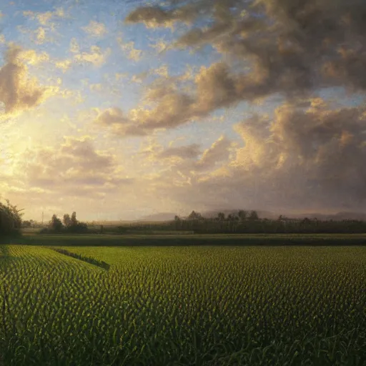 Prompt: a beautiful and highly detailed matte painting of a baseball field in a corn field, celtic knots, intricate details, epic scale, insanely complex, 8 k, sharp focus, hyperrealism, very realistic, by caspar friedrich, albert bierstadt, james gurney, brian froud,