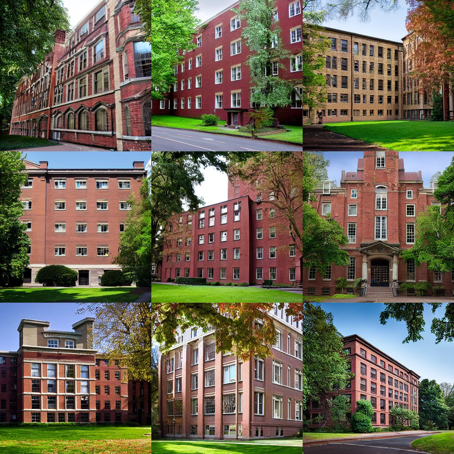 Prompt: old dorm block, reed college portland