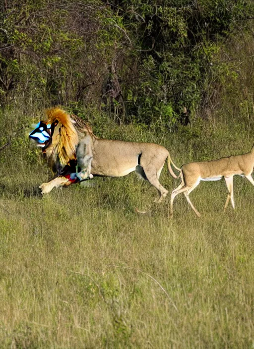 Image similar to lion following a deer in the jungle