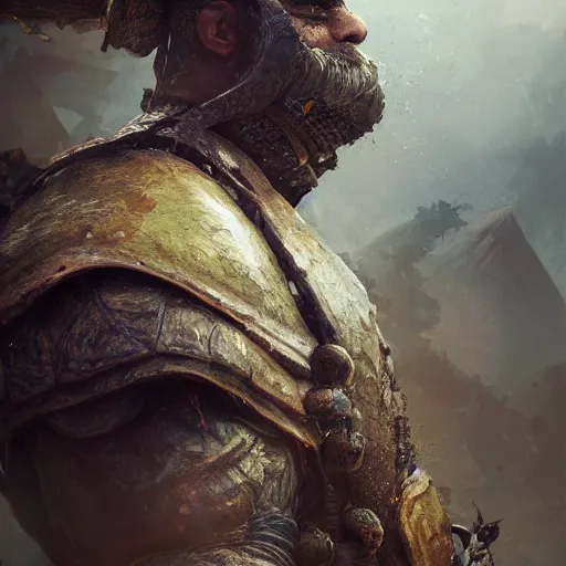 Image similar to turtle warrior, handsome, portrait, intricate, detailed, volumetric lighting, scenery, digital painting, highly detailed, artstation, sharp focus, illustration, concept art, ruan jia, steve mccurry