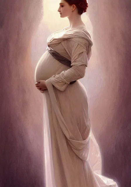 Image similar to tall pregnant sansa, intricate, elegant, highly detailed, digital painting, artstation, concept art, smooth, sharp focus, illustration, art by artgerm and greg rutkowski and alphonse mucha and william - adolphe bouguereau