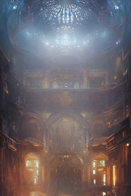 Prompt: inside of an atlantis palace, intricate, elegant, volumetric lighting, digital painting, highly detailed, artstation, sharp focus, illustration, concept art, ruan jia, steve mccurry