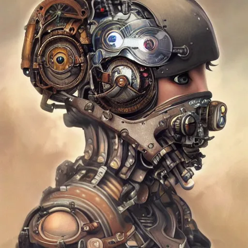 Prompt: portrait painting of a steampunk cyborg mother, transhumanism, ultra realistic, concept art, studio ghibli, intricate details, eerie highly detailed