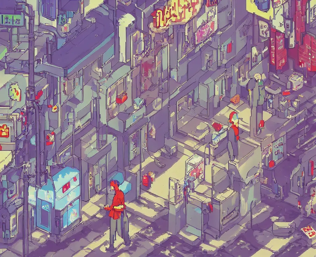 Prompt: 1 6 bit pixel art of a pill vendor on the street level of neo tokyo, cyberpunk, lo - fi aesthetic, sailor moon gradient, trending on art station, by kai vermehr