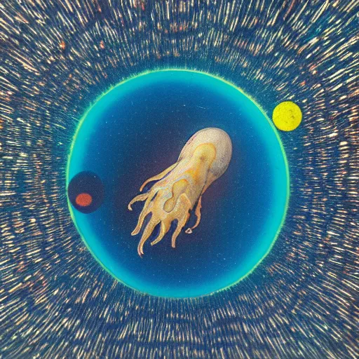 Prompt: ` https : / / en. m. wikipedia. org / wiki / squid # / media / file % 3 asepioteuthis _ sepioidea _ ( caribbean _ reef _ squid ). jpg `, celestial cuttlefish in space envelopes a solar system, scientific photography