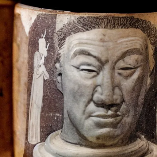 Image similar to a portrait of Lee Kuan Yew on an ancient greek pot found in Athens, British Musuem