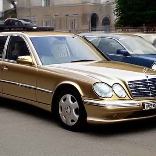 Prompt: gold Mercedes-Benz in the body 220 (w220) 2002 old year