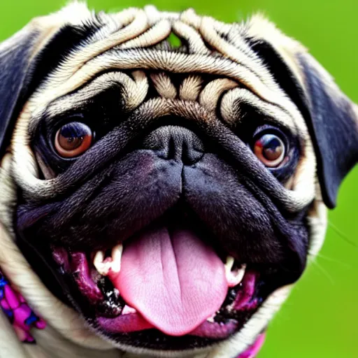 Image similar to the world's most ugliest pug, extreme amount of folds, mangled teeth