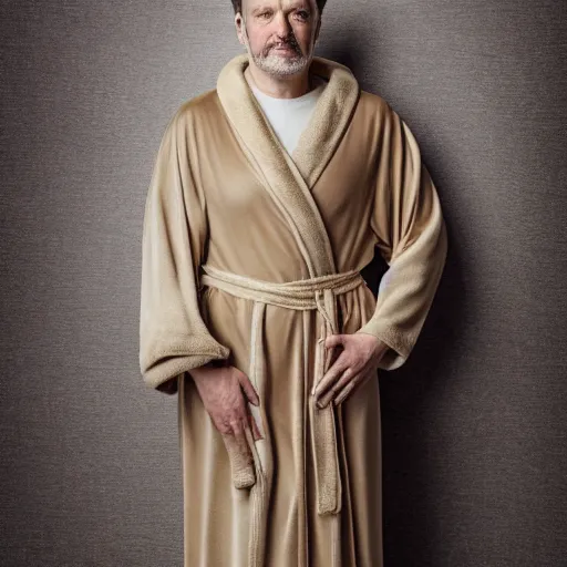 Prompt: richard iv the roman king, real human wearing cashmere dressing gown, soft studio lighting, sigma lens photo,