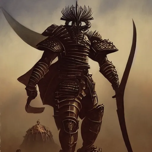 Prompt: quarter length portrait of an armored samurai hobgoblin, d & d, fantasy, greg rutkowski, frank frazetta, alexandre chaudret, boris vallejo, michael whelan, miro petrov, hr giger, magali villeneuve, donato giancola