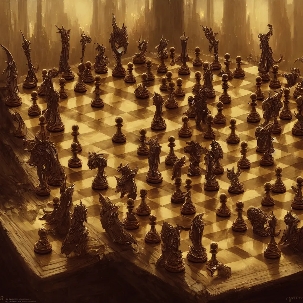 Image similar to fantasy chess pieces on chess board, studio shot, by gaston bussiere, anna nikonova aka newmilky, greg rutkowski, yoji shinkawa, yoshitaka amano, tsutomu nihei, muira, moebius, donato giancola, trending on artstation, featured on pixiv