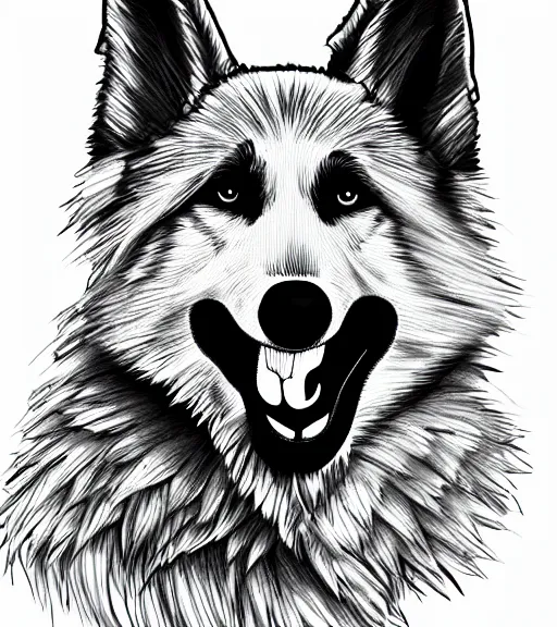 Image similar to furaffinity expressive stylized master furry artist digital line art painting portrait character study of the anthro male anthropomorphic german shepard fursona animal person wearing clothes tshirt and shorts