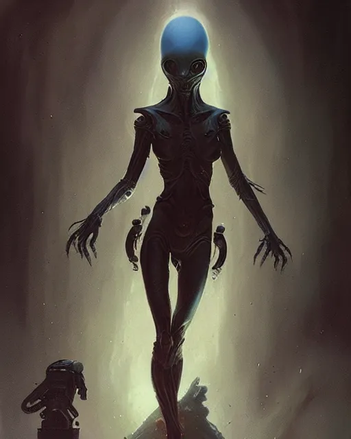 Prompt: alien by greg rutkowski, mark brookes, jim burns, tom bagshaw, magali villeneuve, trending on artstation