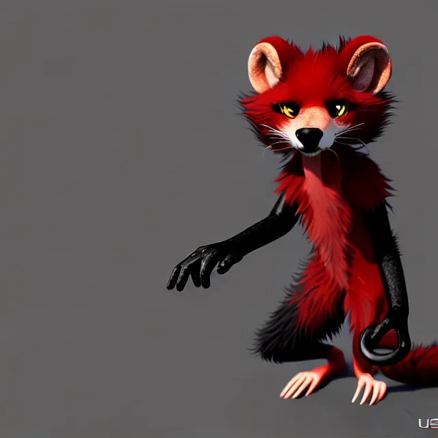 Image similar to furry - male - red - black - weasel - geistcaller - fursona uhd ue 5 visual novel pc game expressions, photorealistic