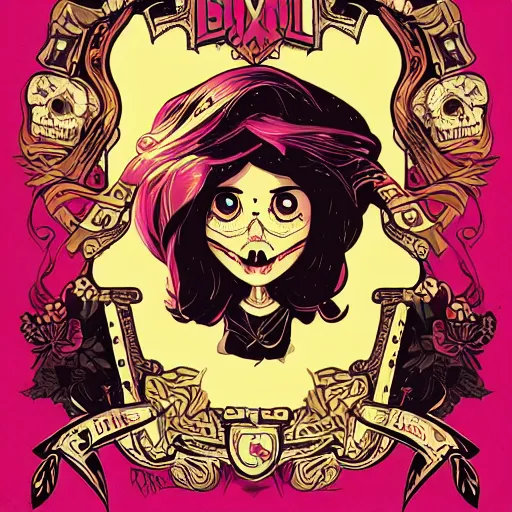 Image similar to portrait skull girl disney by petros afshar, tom whalen, mucha, laurie greasley, war face by greg rutkowski