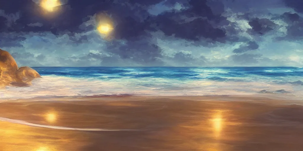 Image similar to a beach, cinematic angle, studio Ghibli, volumetric lighting, digital art, detailed oil painting, hyperrealistic, 8k