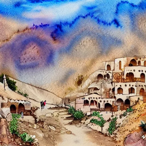 Image similar to watercolor kurdish destination, highly detailed, 4 k