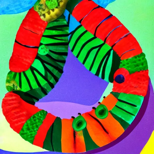 Image similar to Very hungry caterpillar, by Eric Carle