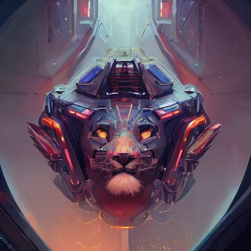 Prompt: a portrait of a handsome cybernetic lion, cyberpunk concept art by pete mohrbacher and wlop and artgerm and josan gonzales, digital art, highly detailed, intricate, sci-fi, sharp focus, Trending on Artstation HQ, deviantart, unreal engine 5, 4K UHD image
