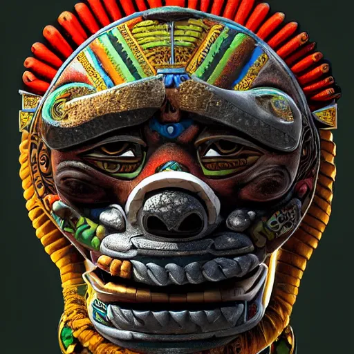 Image similar to a expressive portrait of masked diesel punk quetzalcoatl on the art of mayan ancient culture artstation award - winning realistic sci - f