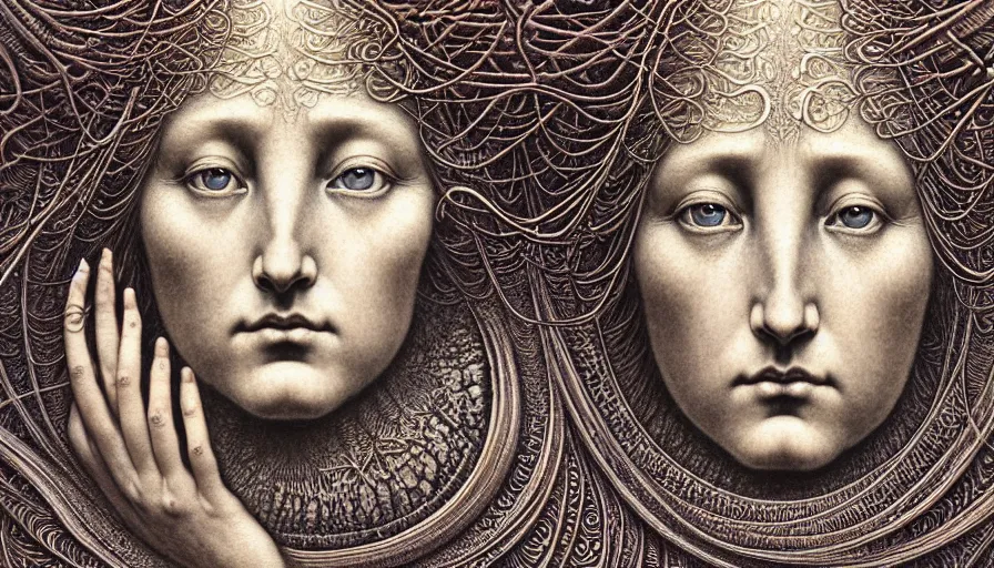 Image similar to detailed realistic beautiful moon goddess face portrait by jean delville, gustave dore, iris van herpen and marco mazzoni, art forms of nature by ernst haeckel, art nouveau, symbolist, visionary, gothic, neo - gothic, pre - raphaelite, fractal lace, intricate alien botanicals, ai biodiversity, surreality, hyperdetailed ultrasharp octane render