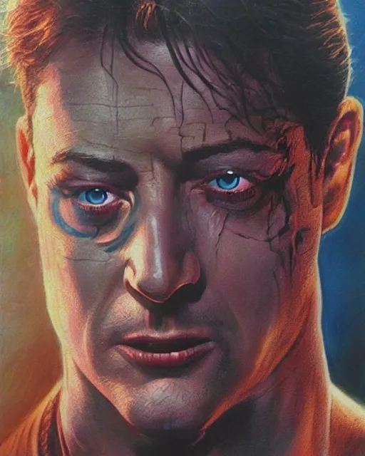 Image similar to brendan fraser in the mummy, airbrush, drew struzan illustration art, key art